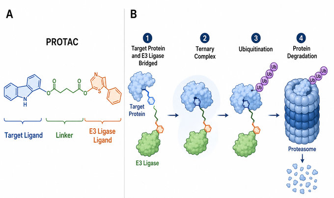 Mechanism of PROTAC-mediated targeted protein degradation